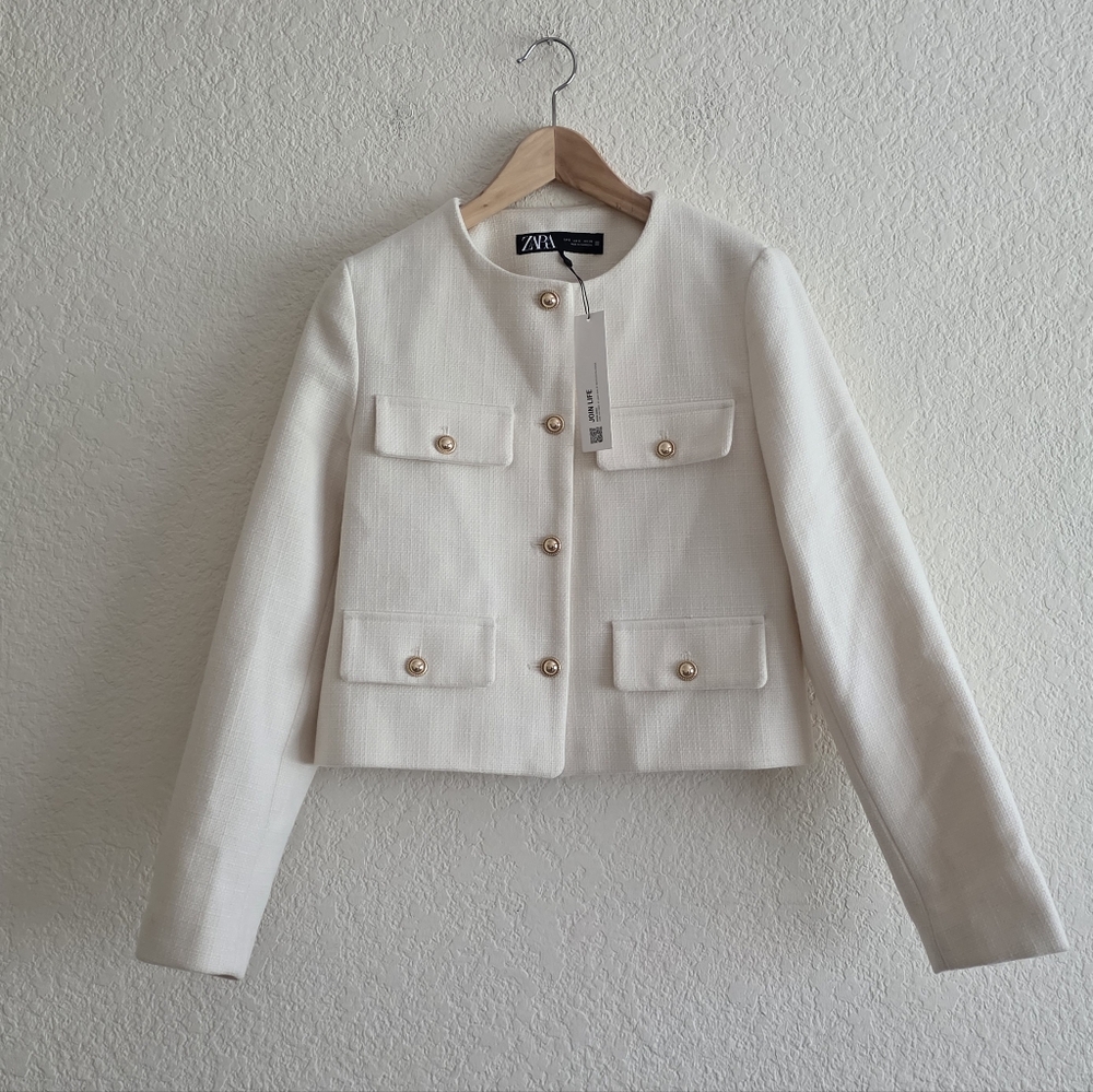 Zara Tweed Cropped Blazer Jacket Size S - Picture 16 of 16